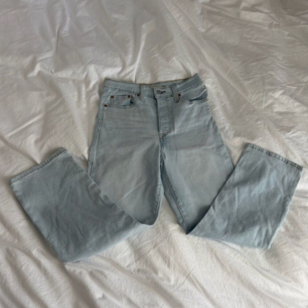 Levi's Ribcage Straight Ankle Jeans W28 Light Wash High Rise Denim Size 28